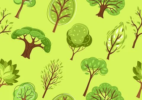 Spring or summer seamless pattern with stylized trees. Stock Illustration