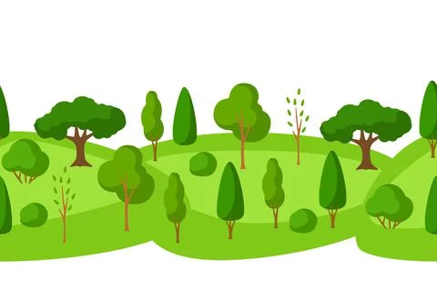 Spring or summer seamless pattern with stylized trees. Stock Illustration