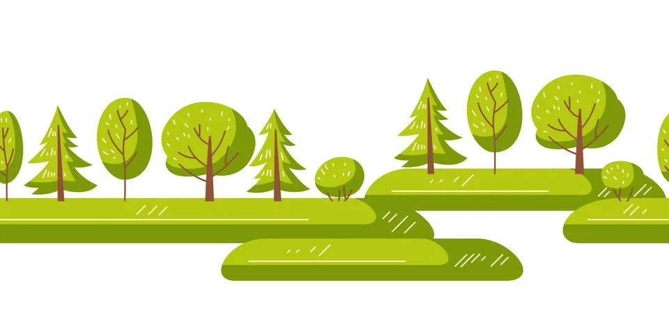 Spring or summer seamless pattern with stylized trees. Illustrazione stock