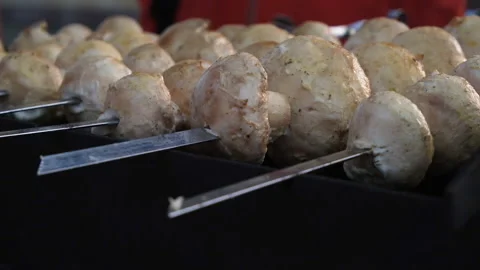 Spring outdoor recreation. Close-up of kebabs on an open fire outside Stock Footage 158985077