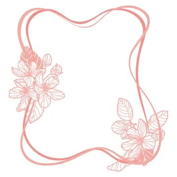 Spring Outline Apple Tree Blossom Flowers Frame Stock Illustration