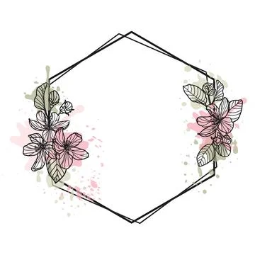 Spring Outline Apple Tree Blossom Flowers Frame 库存插图