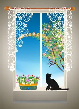 Spring outside the window, Stock Illustration