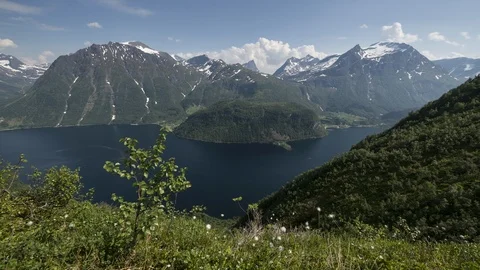 Spring over Fjord Stock Footage 97299988
