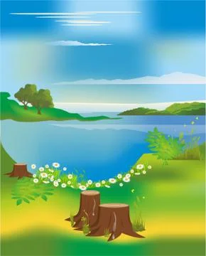 Spring over the lake Stock Illustration
