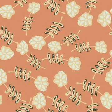Spring pale seamless pattern with light flowers elements. Beige background. D Stock Illustration