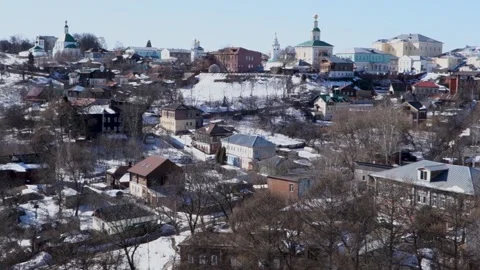 Spring, panorama of a small old city, view from the top. Stock Footage 151283004