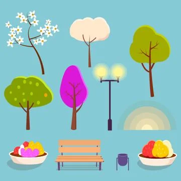 Spring Park Cartoon Isolated Elements Collection Ilustração Stock