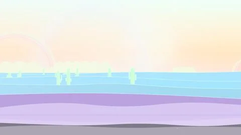 Spring pastel mist palette cactus desert landscape with sand field and desert fl Stock Illustration