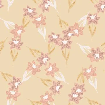 Spring pastel tones seamless pattern with random abstract simple flower silho 스톡 일러스트