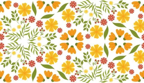 Spring pattern with flowers and leaves in a hand-drawn vector style. Perfec.. 스톡 일러스트