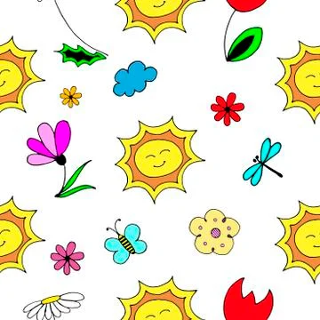 Spring pattern. Seamless vector backdrop. Simple cartoon objects and symbols on Stockillustratie