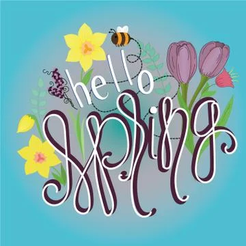 Spring pattern with text Hello Spring Stock Illustration