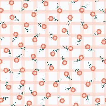 Spring Peach Ditsy Daisy Seamless Pattern Background Stock Illustration