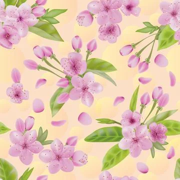 Spring pink blooming cherry or sakura branch. for seasonal spring sale,temp.. Stock Illustration