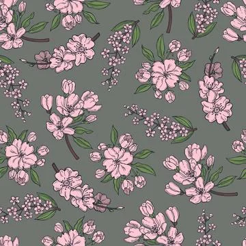 Spring pink  flowers..Vector  pattern. Stock Illustration