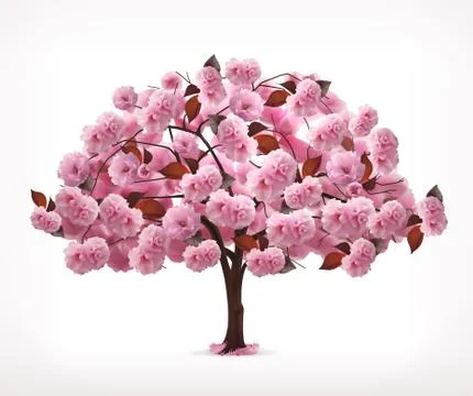 Spring pink tree, vector icon Stock Illustration