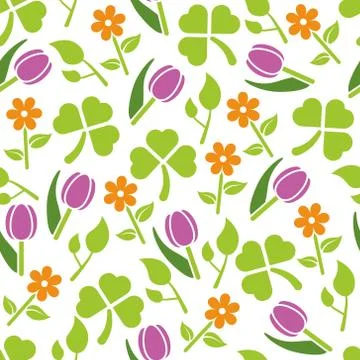 Spring plants seamless pattern Stock Illustration