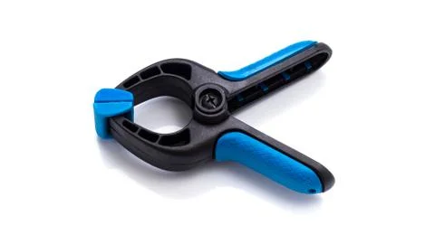 Spring plastic clamp on white background Foto stock