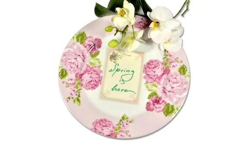 Spring plate with orchids Stock Photos