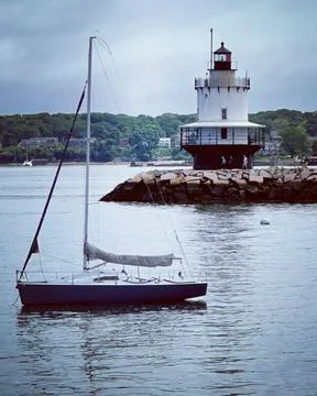 Spring Point Ledge Lighthouse in South Portland, Maine USA Stock Photos