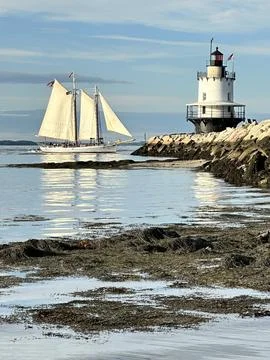Spring Point Ledge Lighthouse in South Portland, Maine USA Stock Photos