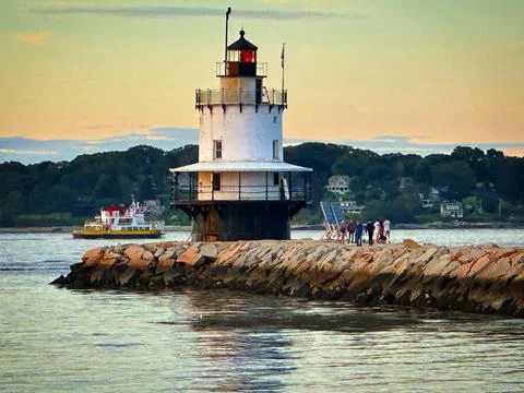 Spring Point Ledge Lighthouse in South Portland, Maine USA - April 30, 2024 Stock Photos
