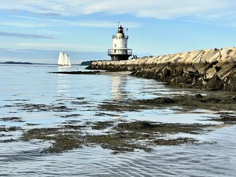 Spring Point Ledge Lighthouse in South Portland, Maine USA Foto stock