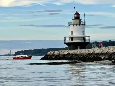 Spring Point Ledge Lighthouse in South Portland, Maine USA Stock Photos