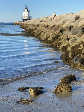 Spring Point Ledge Lighthouse in South Portland, Maine USA Stock Photos