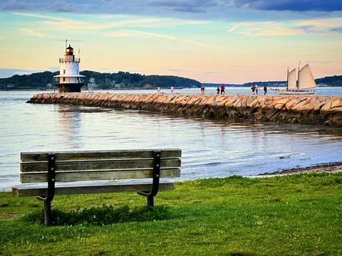Spring Point Ledge Lighthouse in South Portland, Maine USA Stock Photos