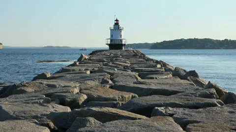 Spring Point Lighthouse on a Bright Summer Morning Stock Footage 24814340