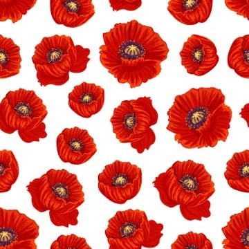 Spring poppy flower seamless pattern background Stock Illustration