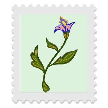 Spring postage stamp with a flower. Celebrating spring, Easter, Women's Day,  Stock Illustration