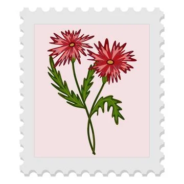 Spring postage stamp with a flower. Celebrating spring, Easter, Women's Day,  Stock Illustration