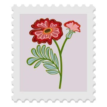 Spring postage stamp with a flower. Celebrating spring, Easter, Women's Day,  Stock Illustration