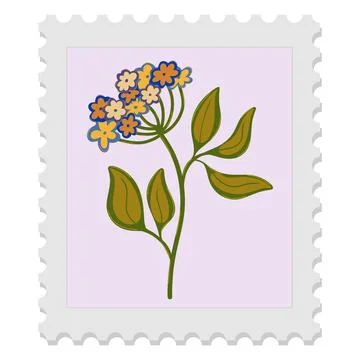 Spring postage stamp with a flower. Celebrating spring, Easter, Women's Day,  Stock Illustration