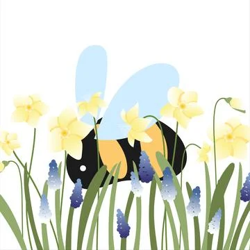 Spring postcard with bumblebee Stock Illustration