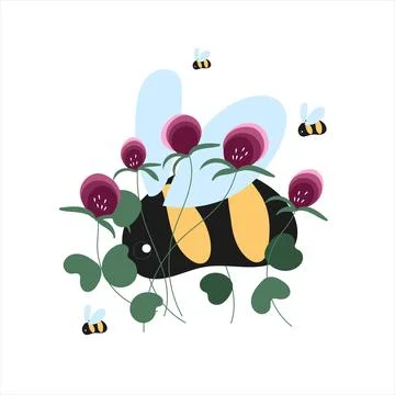 Spring postcard with bumblebee Stock Illustration