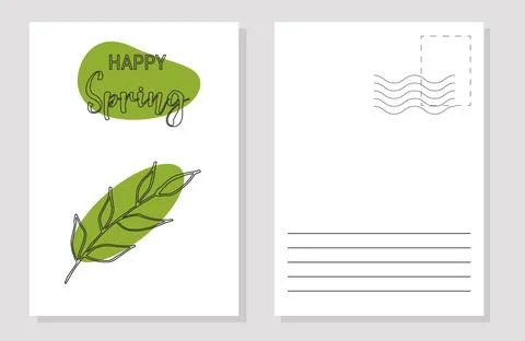 Spring postcard layout line art. Template. Color. Stock Illustration