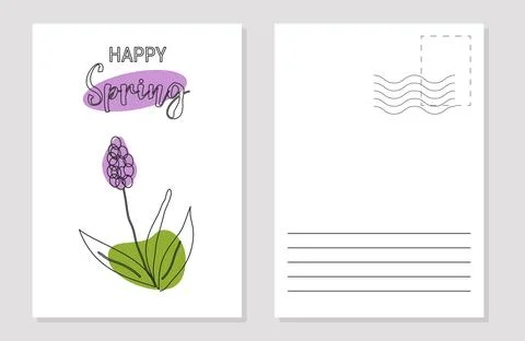 Spring postcard layout line art. Template. Color. Illustrazione stock
