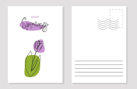 Spring postcard layout line art. Template. Color. Stock Illustration