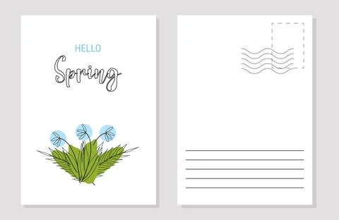 Spring postcard layout line art. Template. Color. Stock Illustration