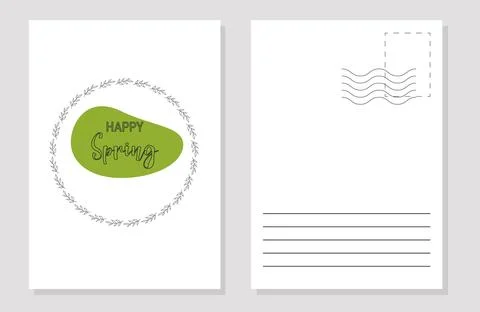 Spring postcard layout line art. Template. Color. Stock Illustration