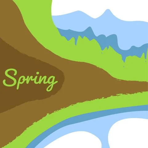 Spring postcard with melting snow Stock Illustration