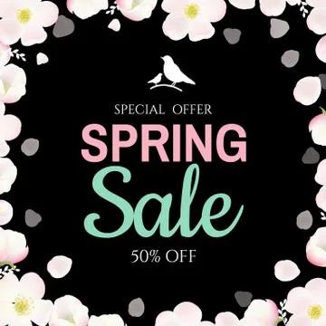 Spring Poster With Apple Tree Flowers Stock Illustration