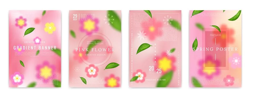 Spring poster. Sakura background. Pink color flower. Y2K blur style. Gradie.. Stock Illustration
