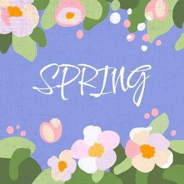 Spring poster square Frame traditional flowers apple tree branch blue template Stock Illustration