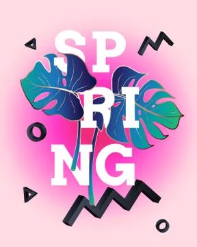 Spring poster in the style of Memphis Stock Illustration