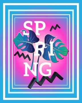 Spring poster in the style of Memphis Stock Illustration